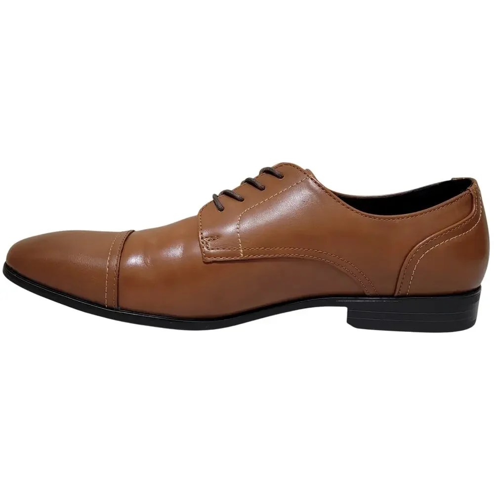 Alfani Men Quincy Cap Toe Derby Oxfords Size US 11.5M Tan Brown Faux Leather